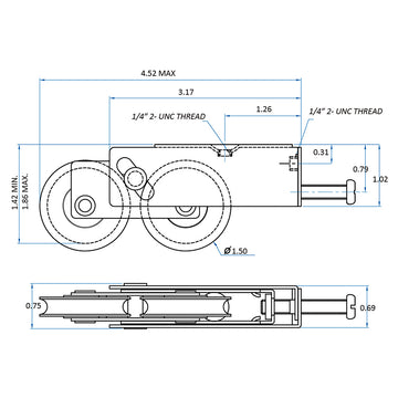5104924 Rockwell 5104 End Adjust Tandem Roller For Sliding Glass Doors 1.5" Wheels